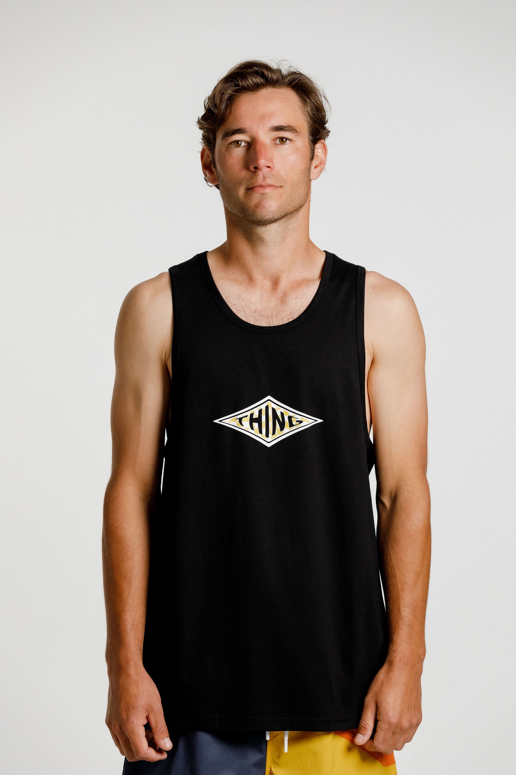 Dad Singlet - Black with Diamond Print