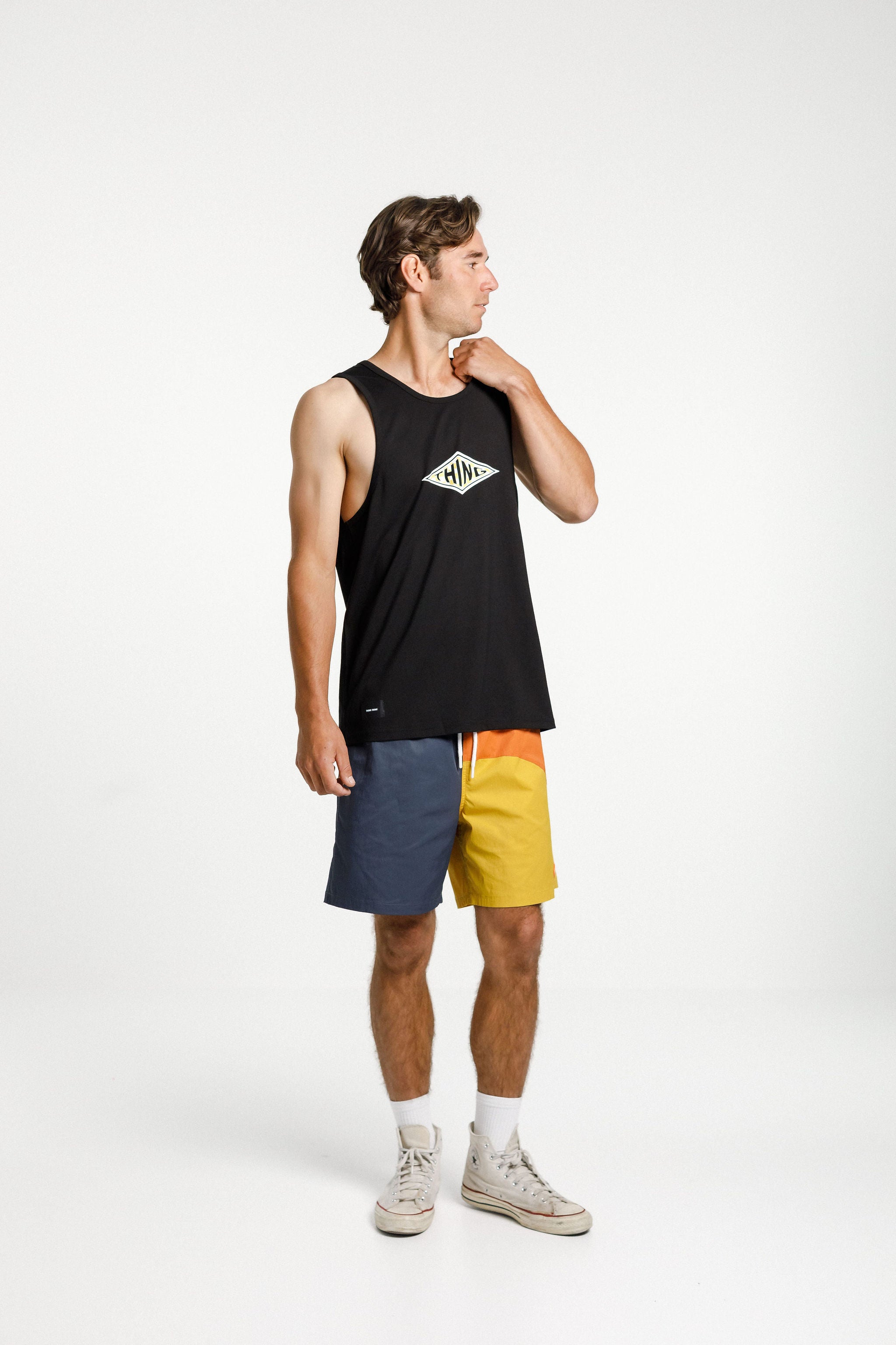 Dad Singlet - Black with Diamond Print