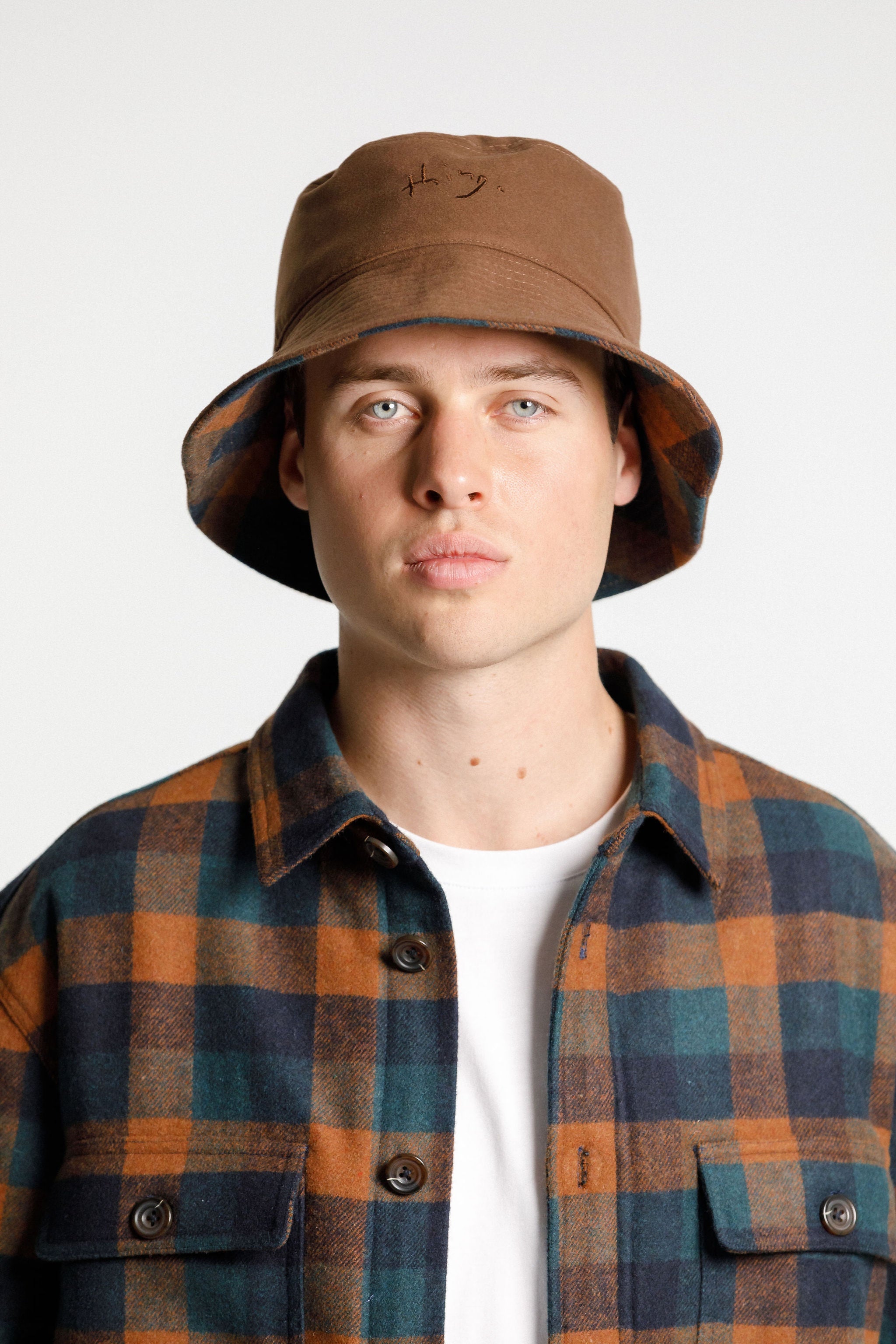 Reversible Bucket Hat - Chocolate Plaid/Chocolate