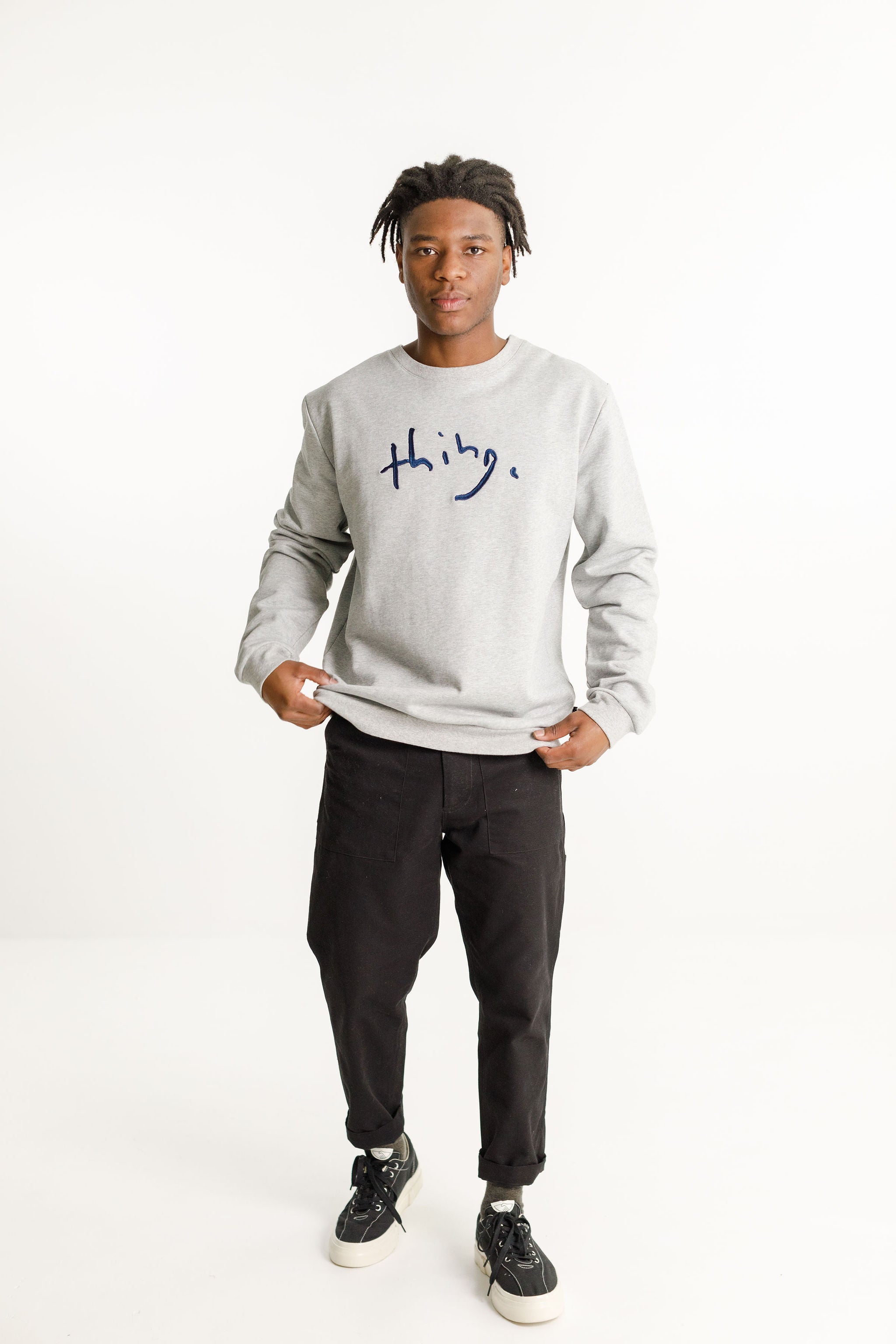 Title Crew - Grey with Blue Thing Embroidery