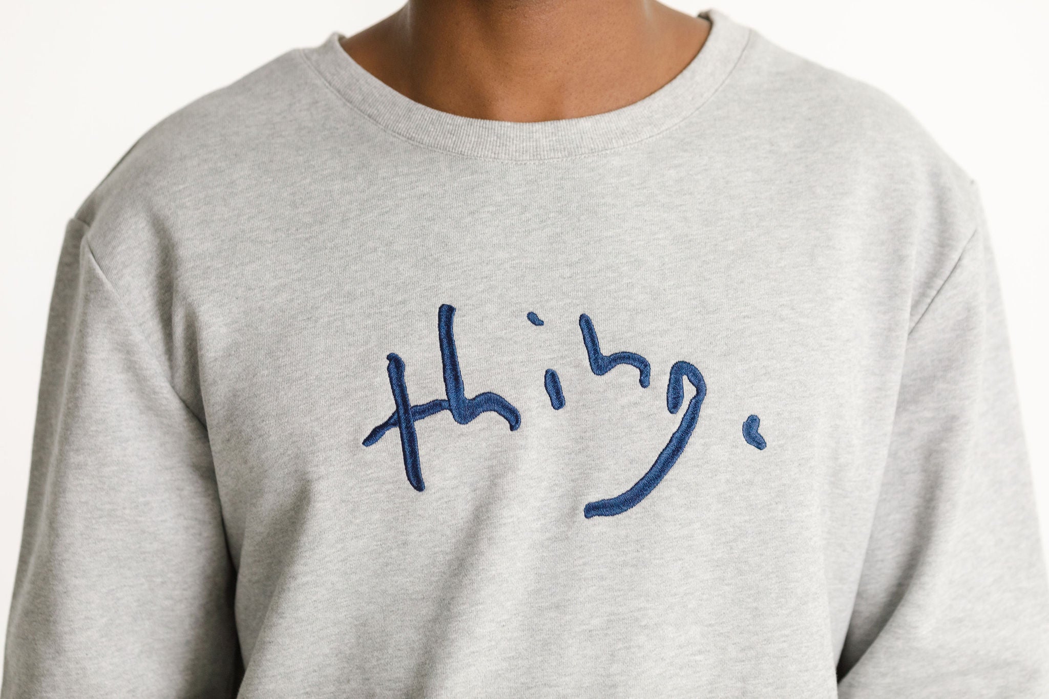Title Crew - Sale - Grey with Blue Thing Embroidery