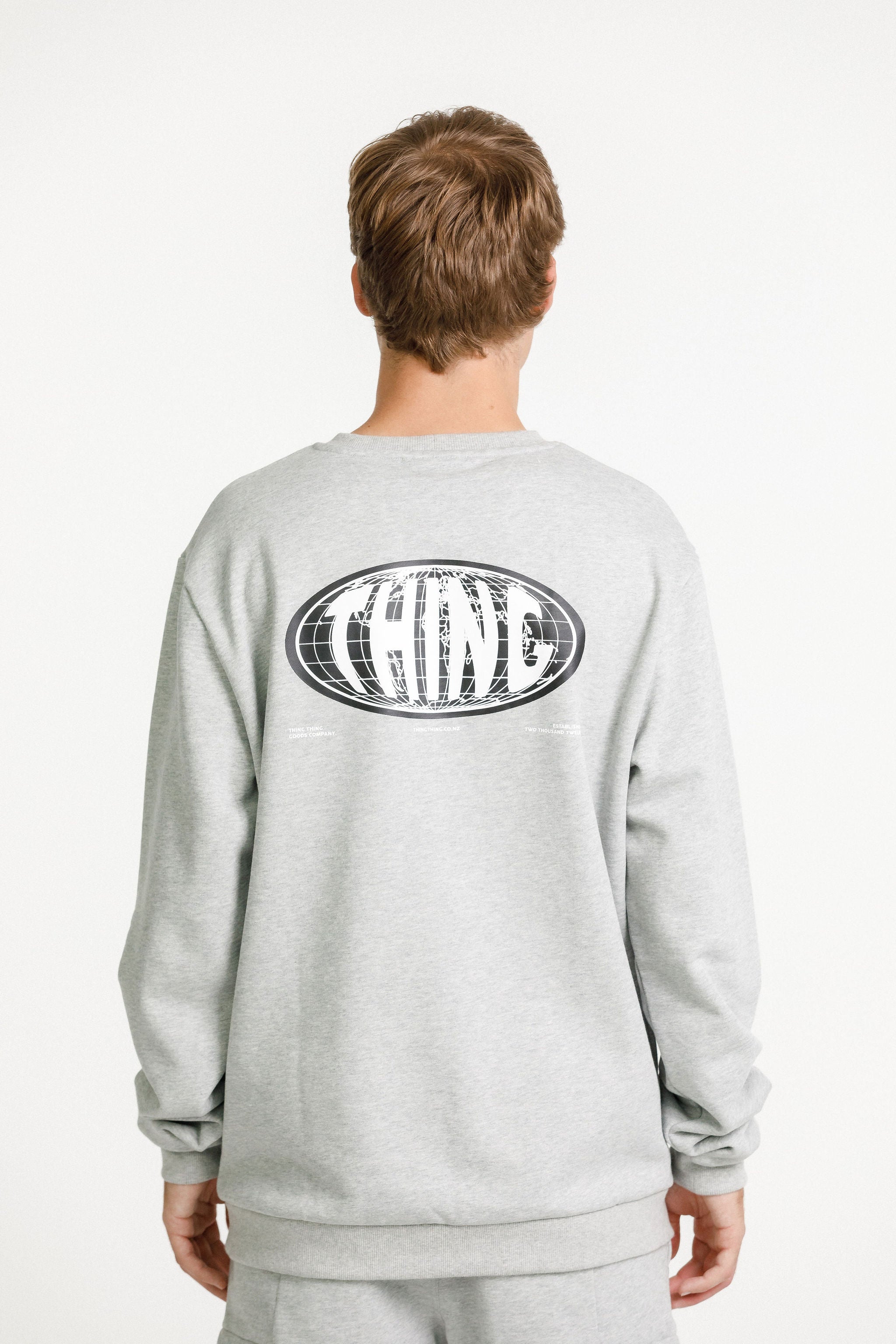 Title Crew - Grey with Globe Print