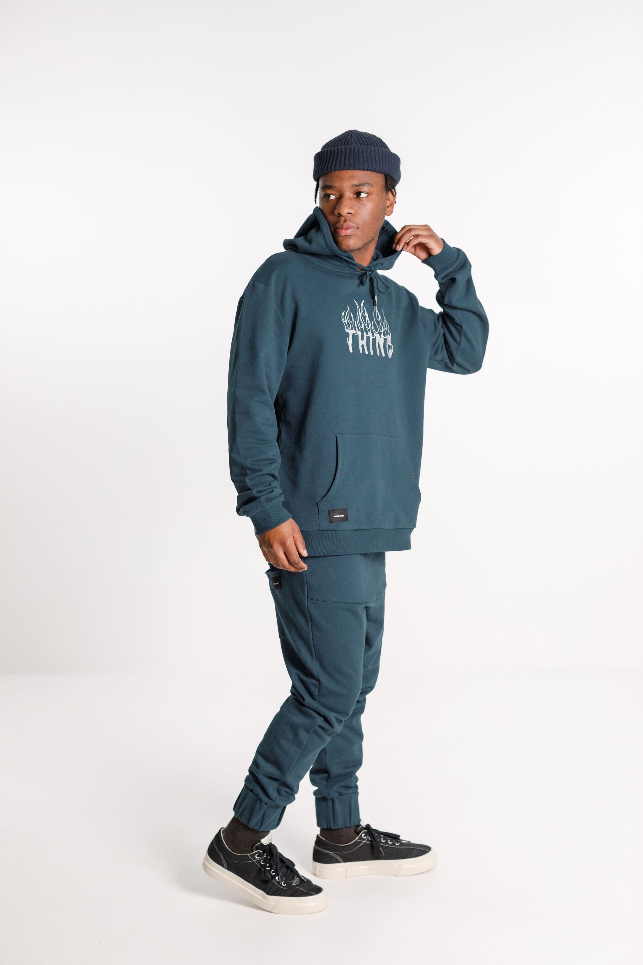 Title Hood - French Navy with Pyro Embroidery