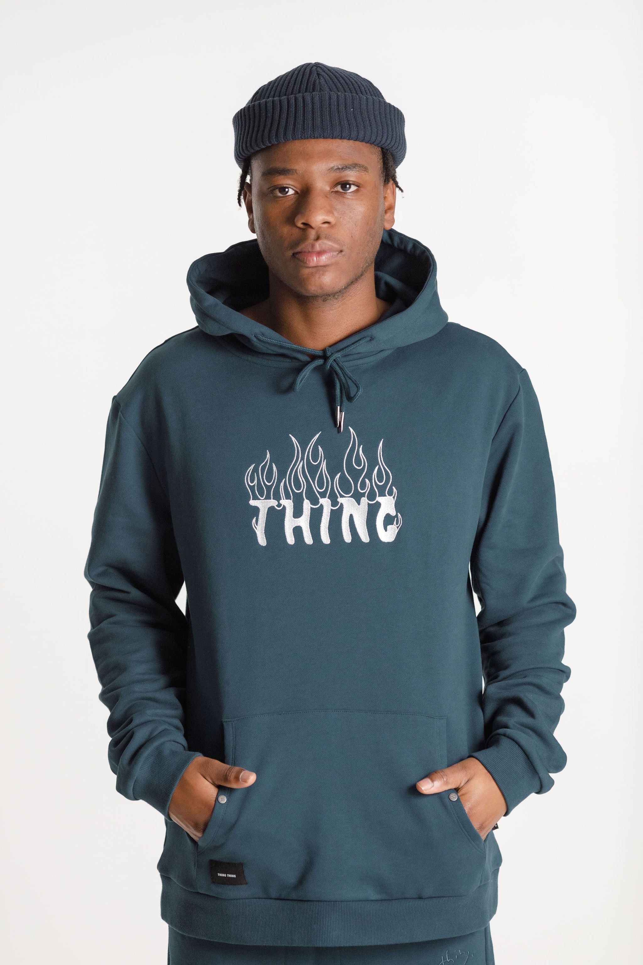 Title Hood - French Navy with Pyro Embroidery