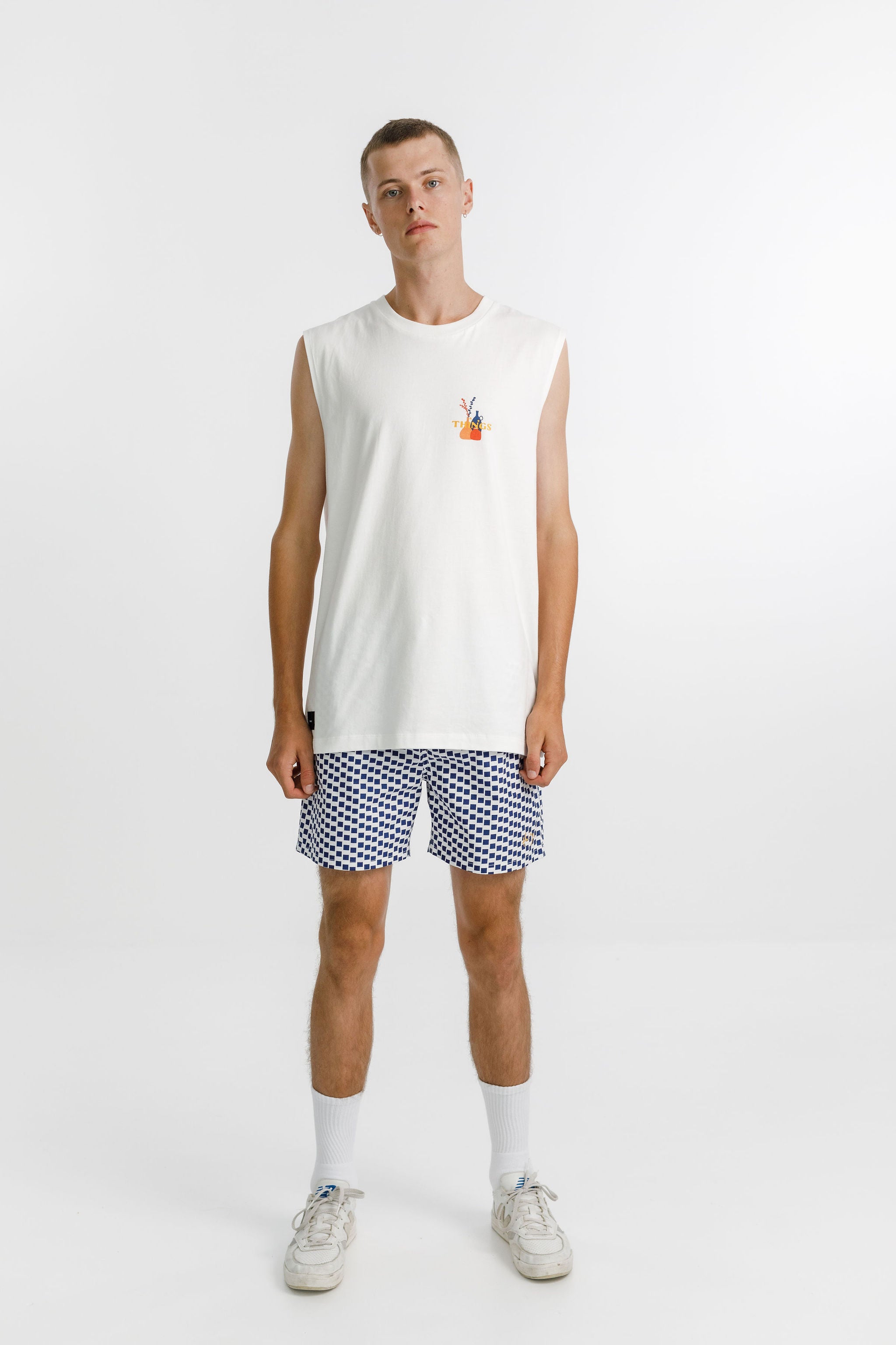 Naut Short - Navy Check with Hem Embroidery