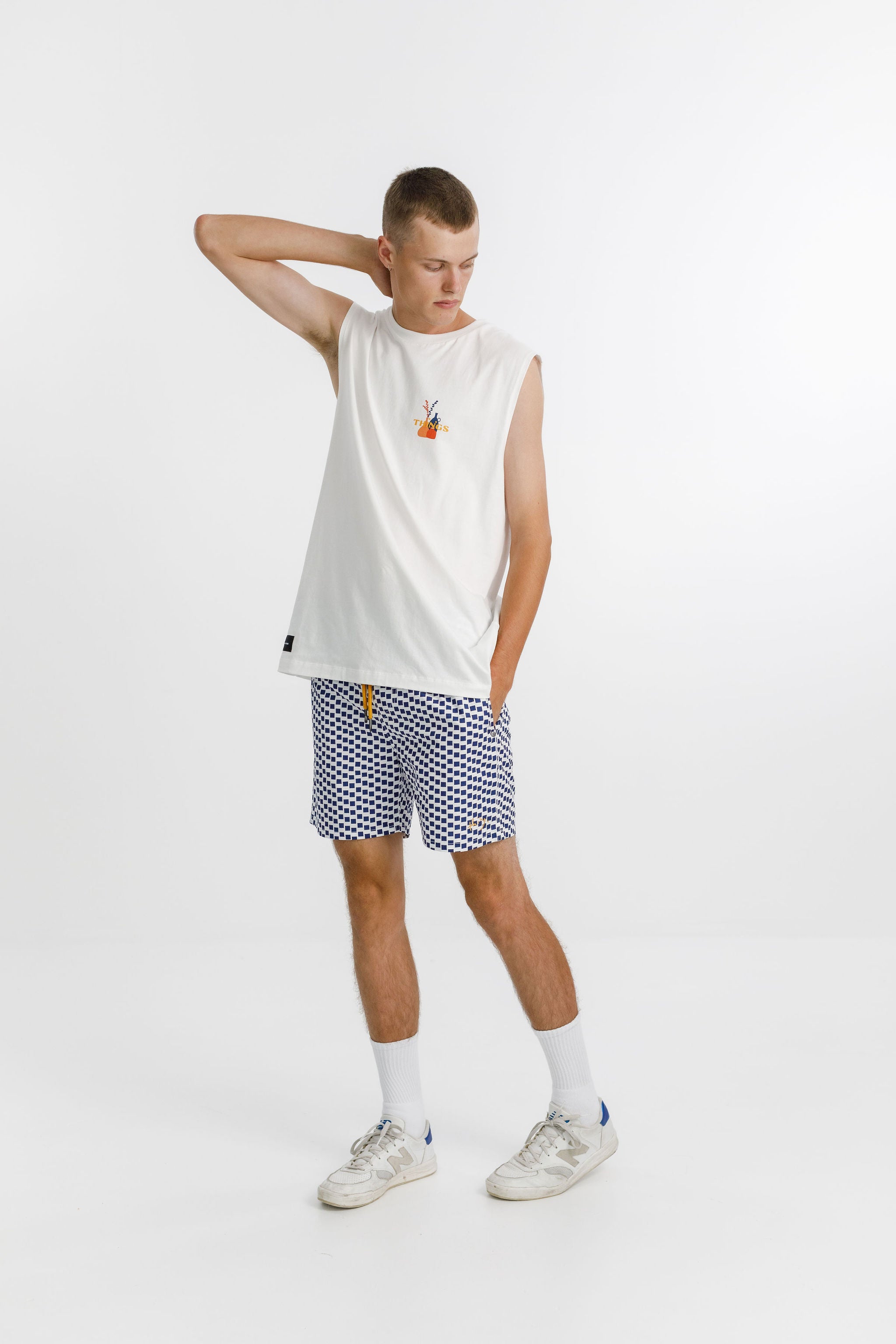 Naut Short - Navy Check with Hem Embroidery