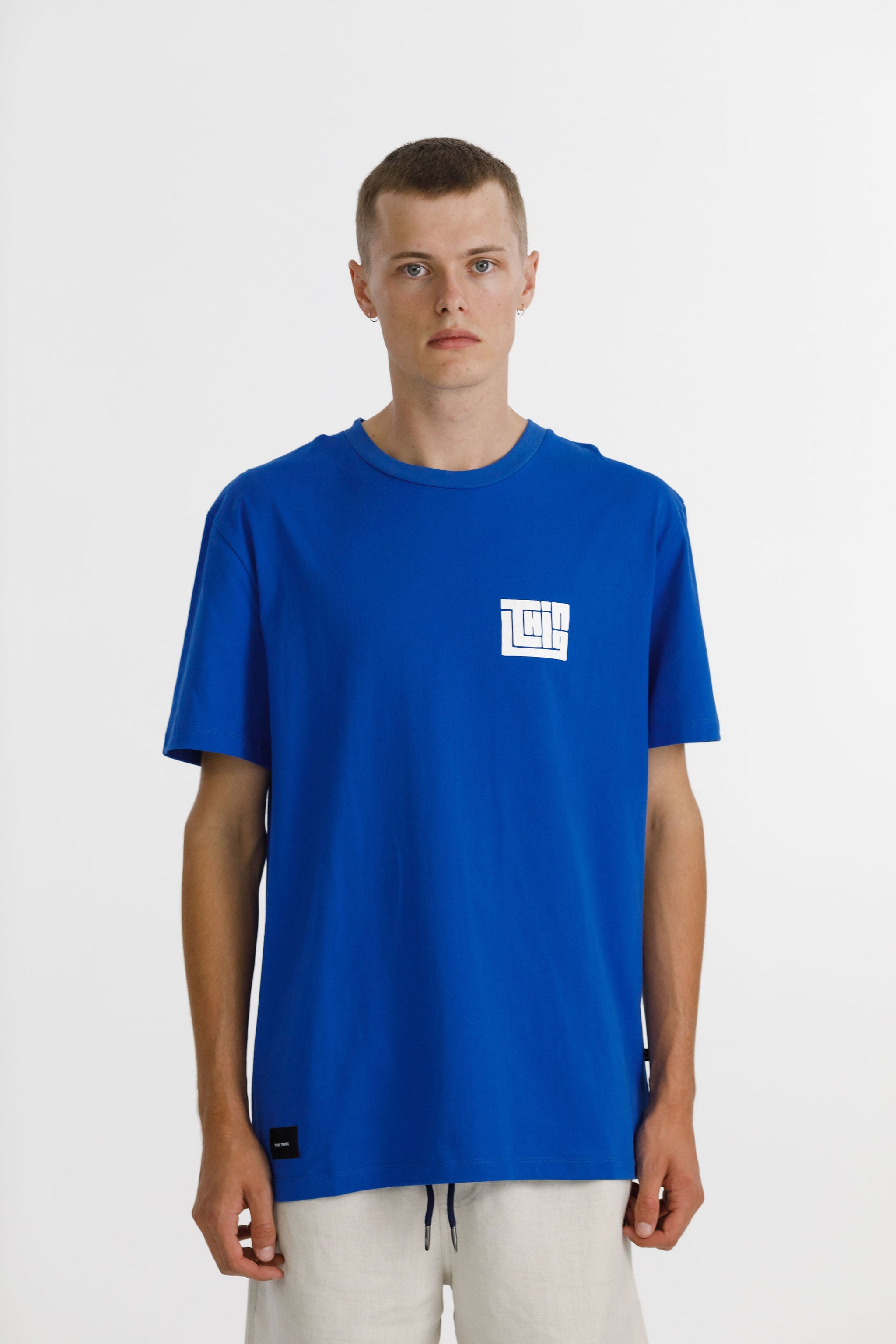 SS Tee - Sale - Royal with White Block Print