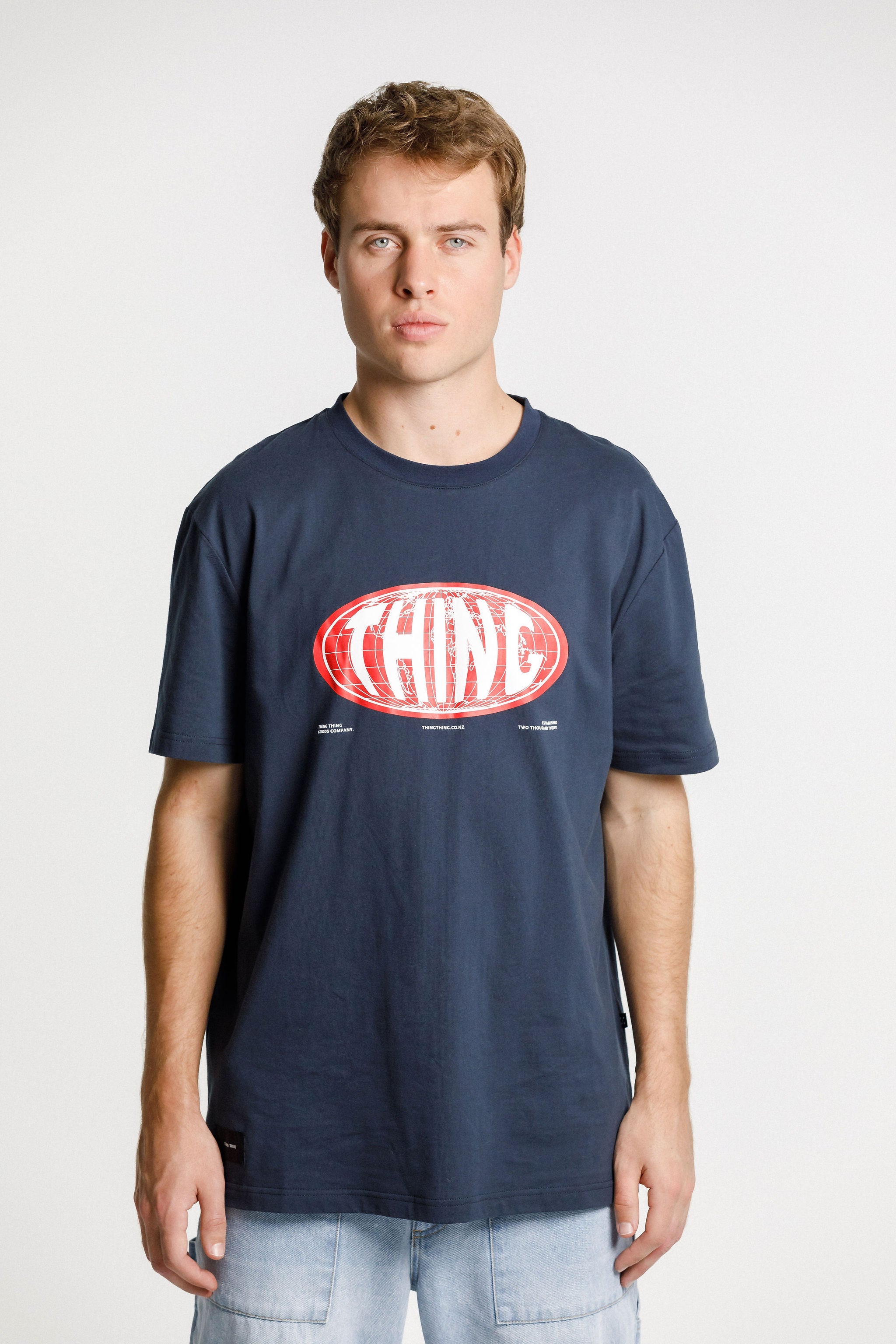 SS Tee - Navy with Globe Print