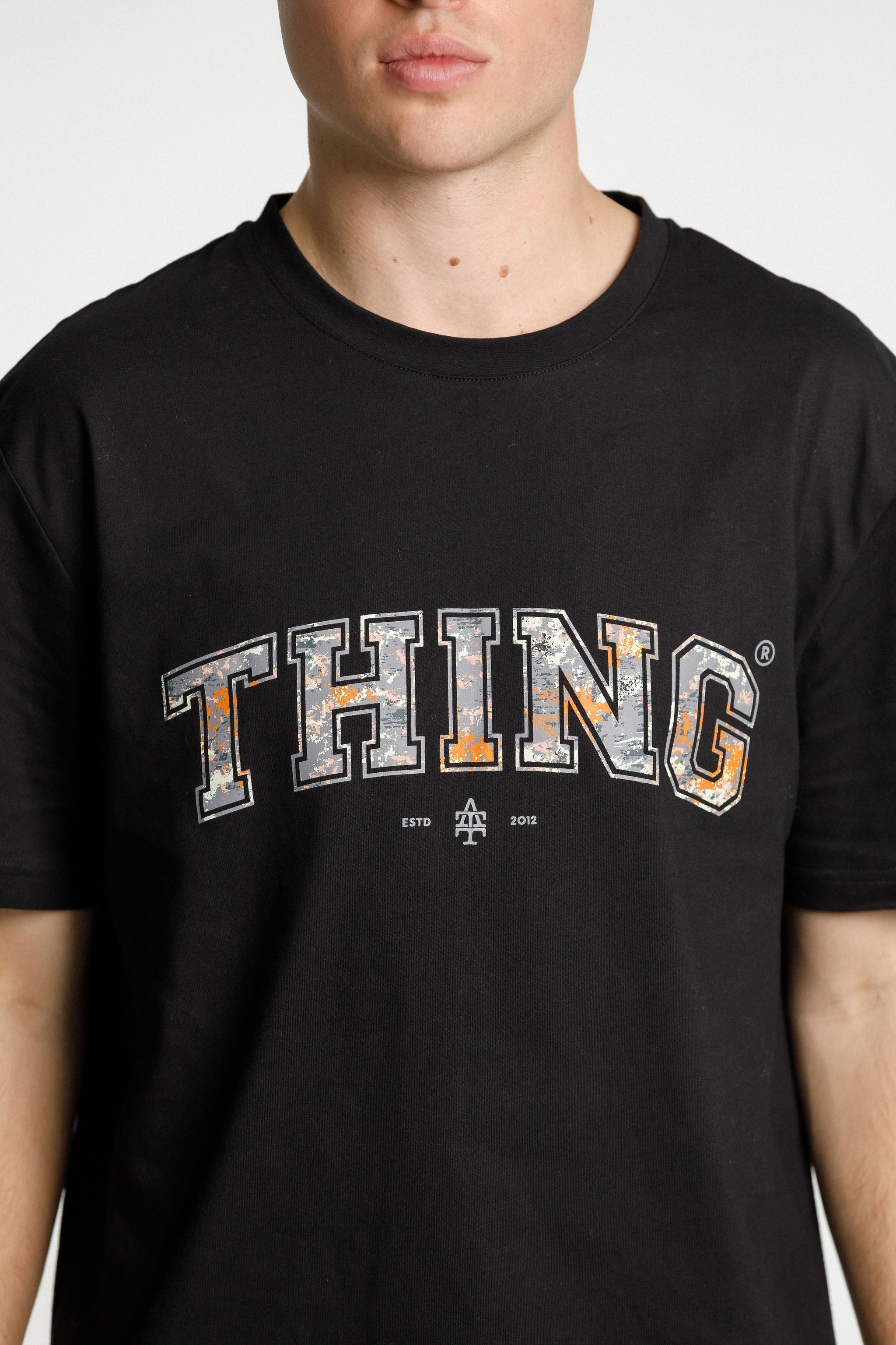 SS Tee - Black with Camo College Print