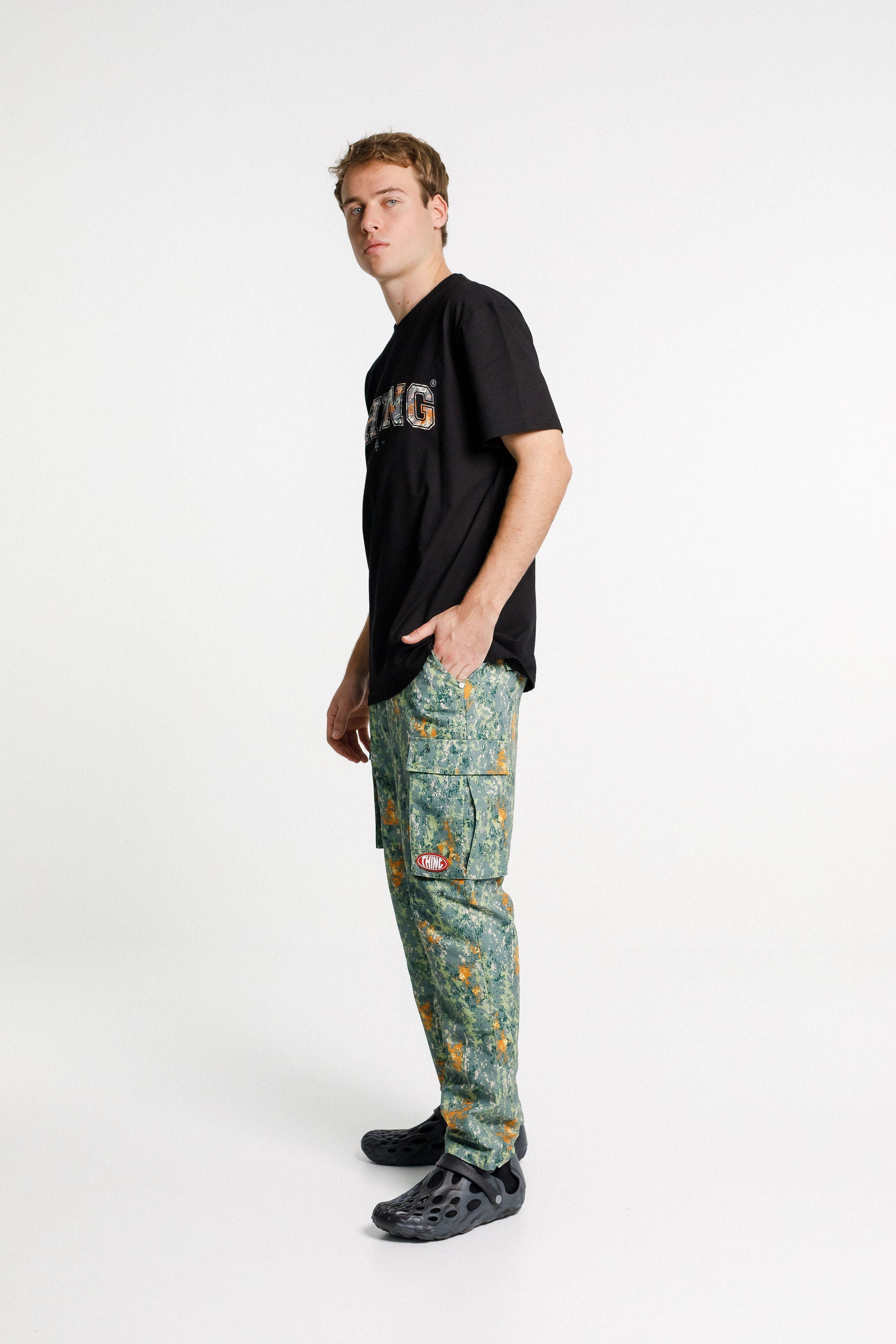 SS Tee - Black with Camo College Print