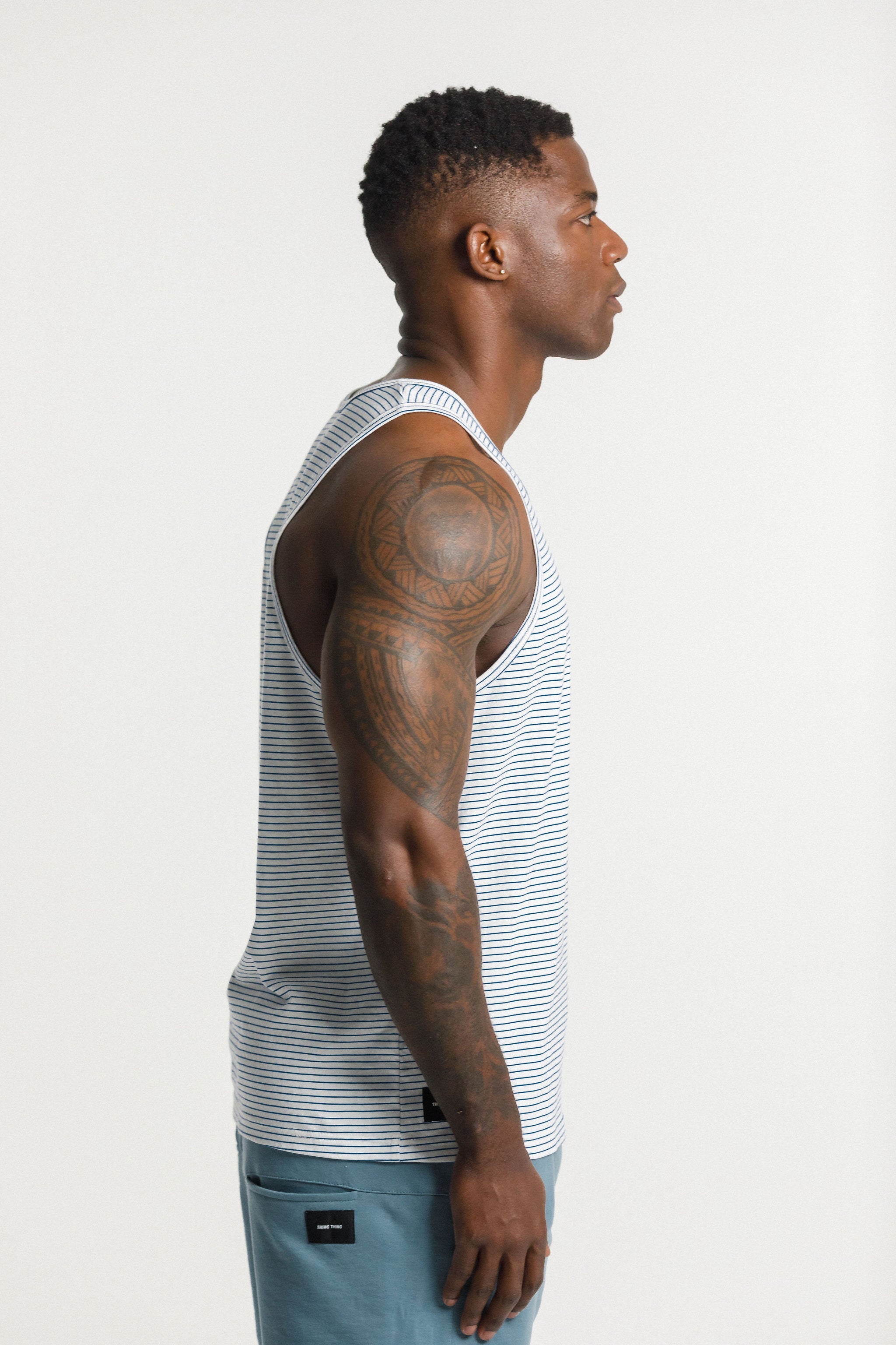 Dad Singlet - Blue & White Stripe