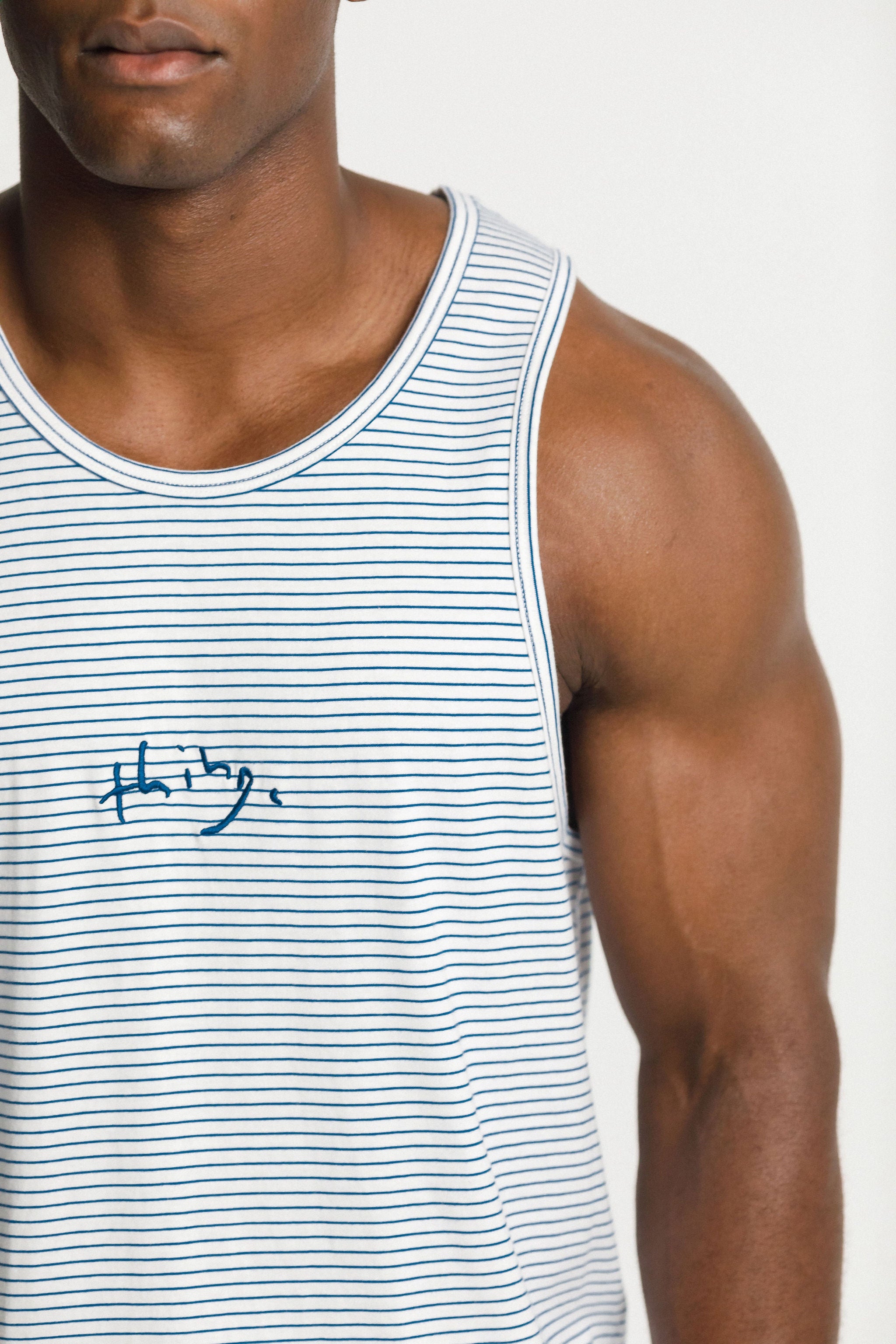 Dad Singlet - Blue & White Stripe