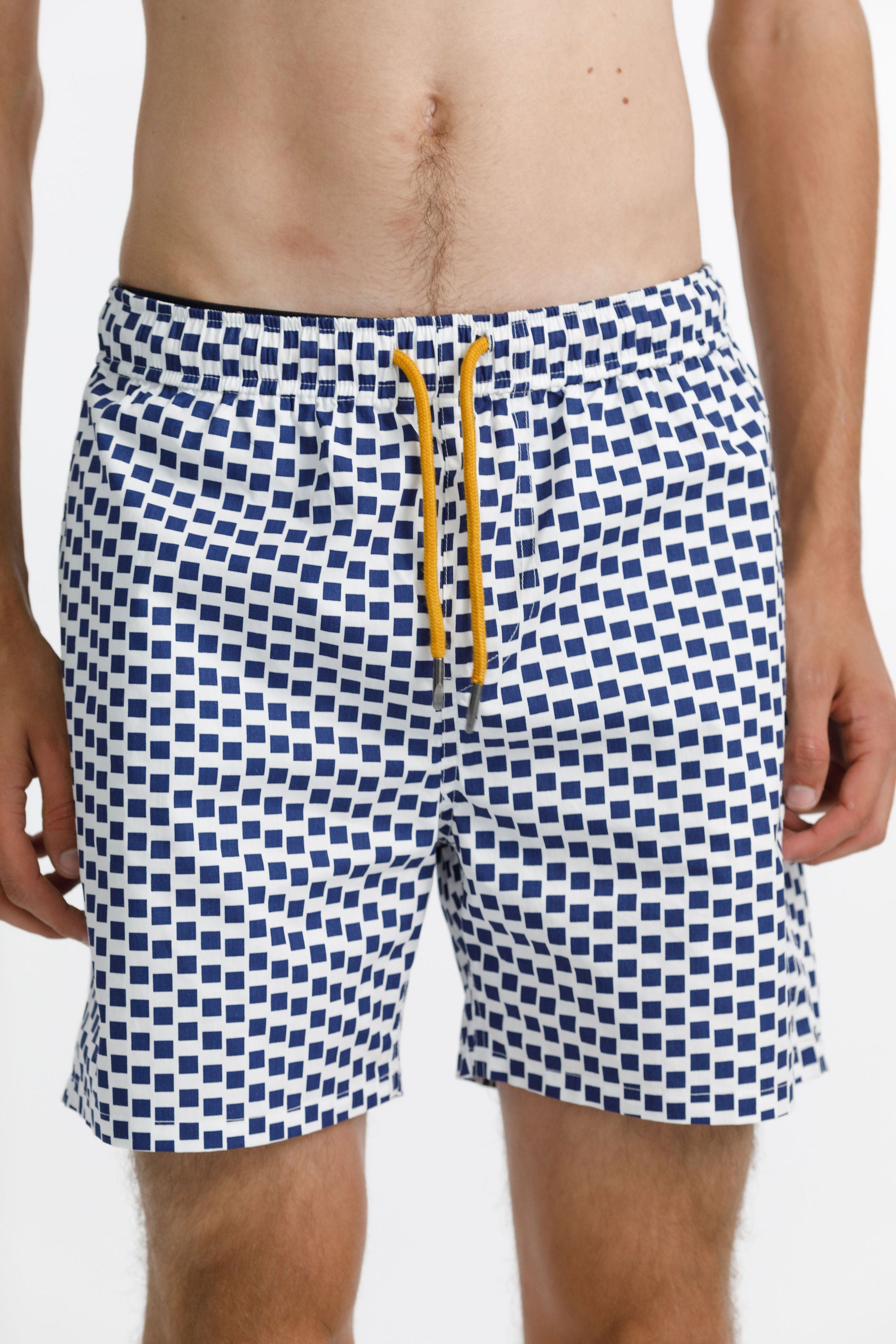 Naut Short - Navy Check with Hem Embroidery