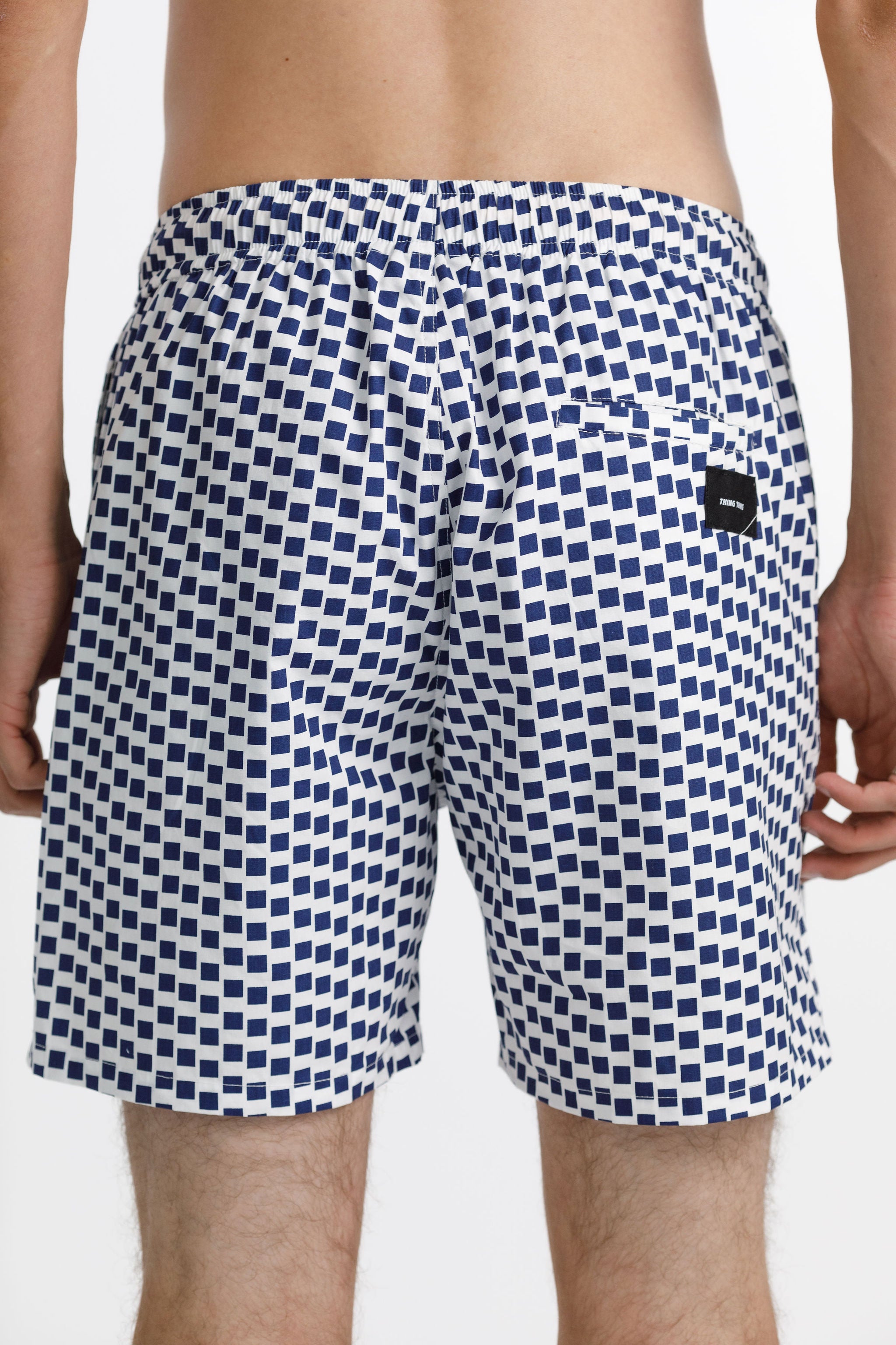Naut Short - Navy Check with Hem Embroidery