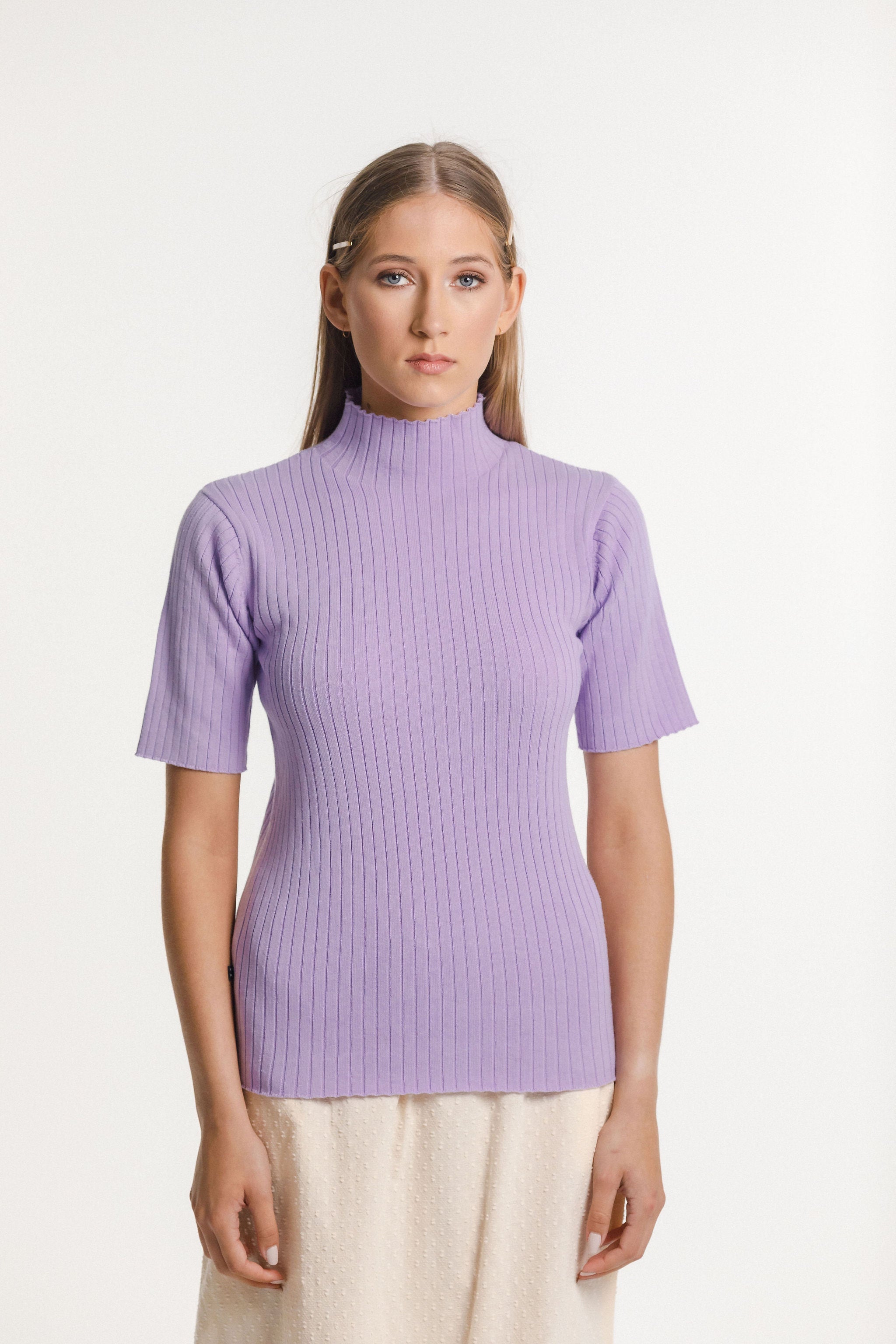 Short Sleeve Turtle Neck - Purple Rose