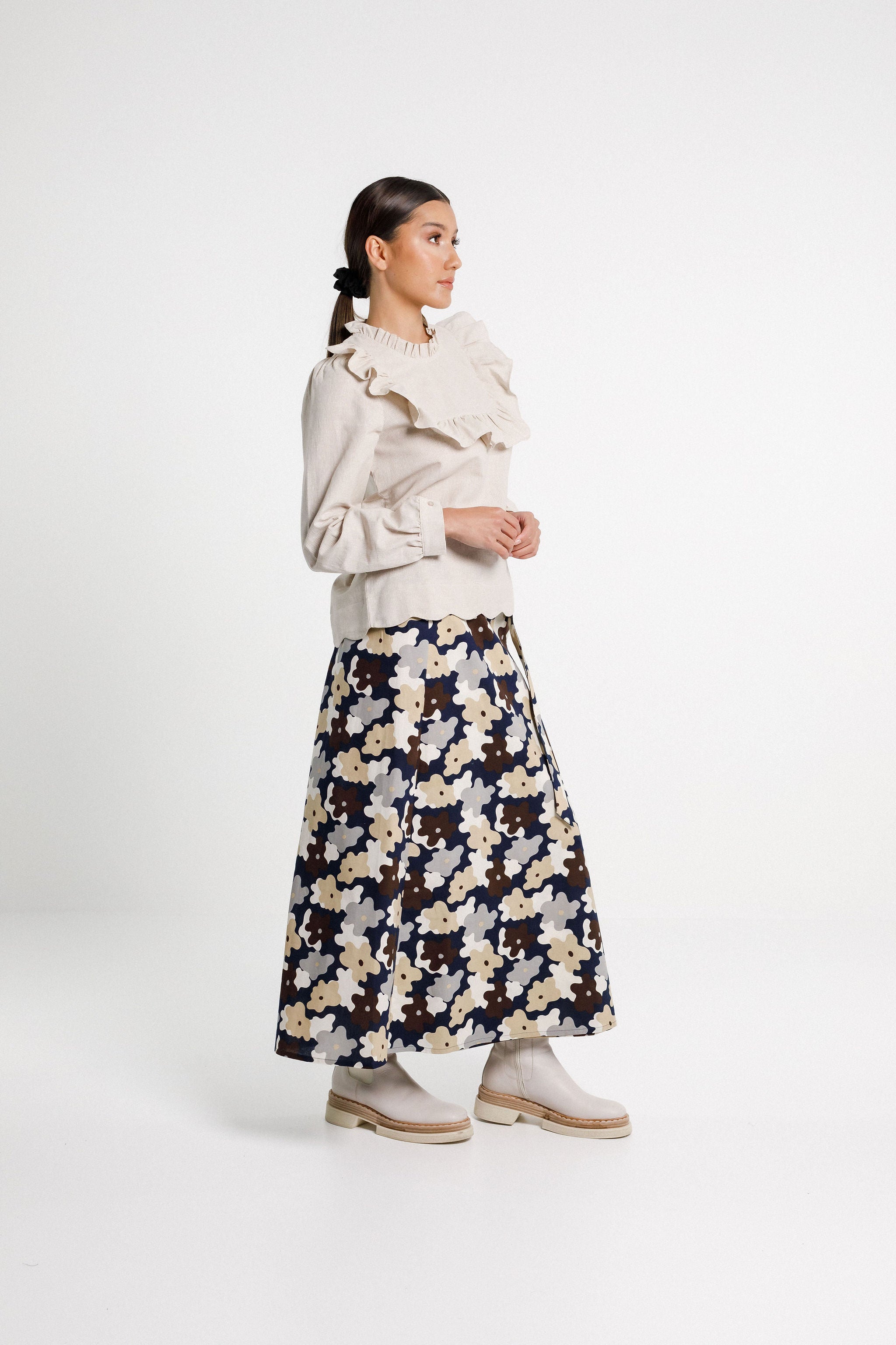 Ruffle Top - Cream Latte Check