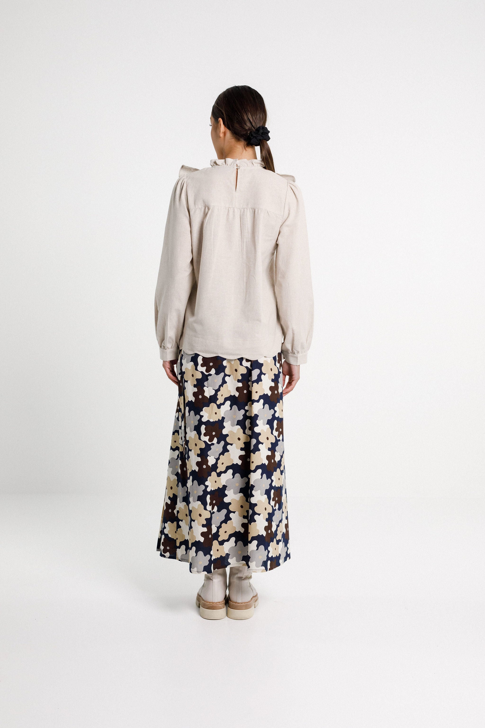 Ruffle Top - Cream Latte Check