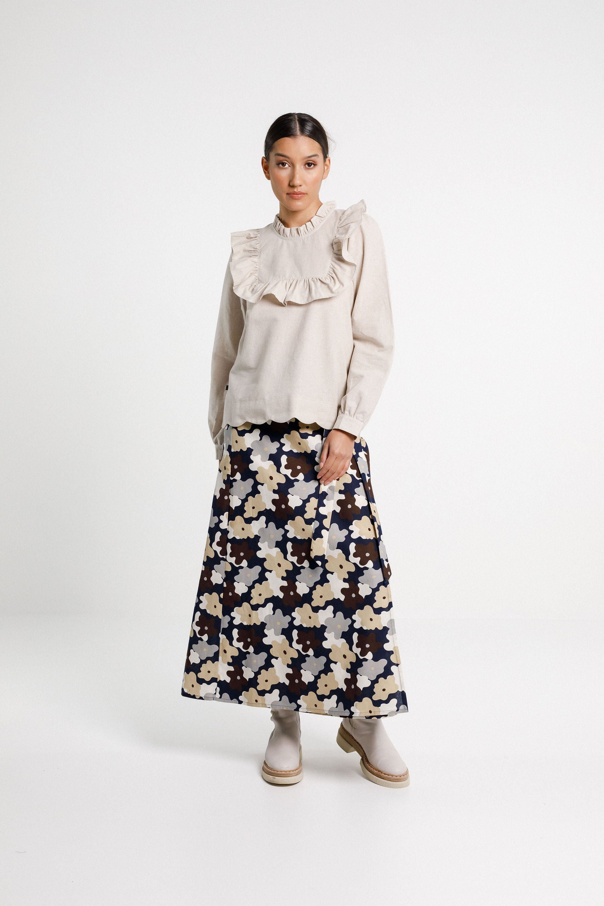 Ruffle Top - Cream Latte Check