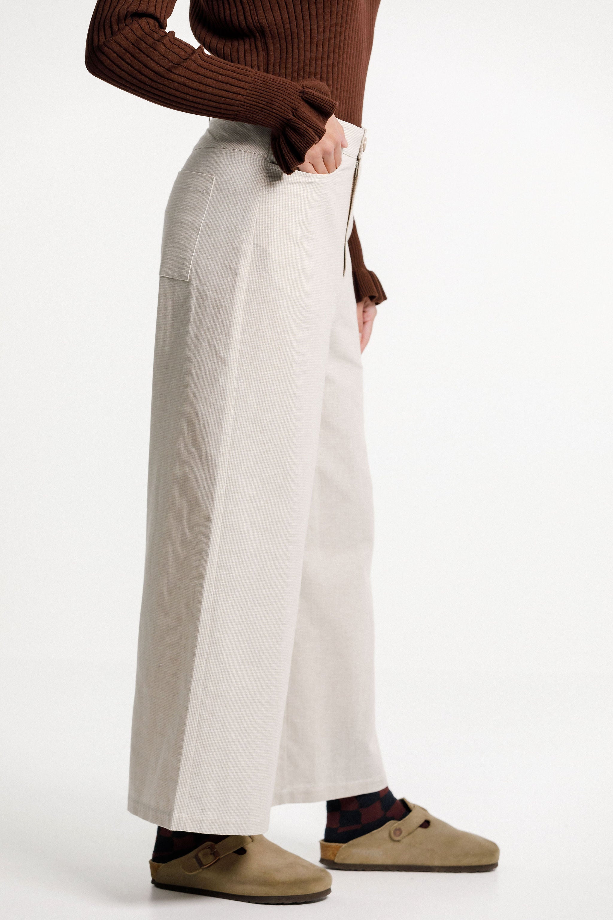 Peggy Pant - Cream Latte Check