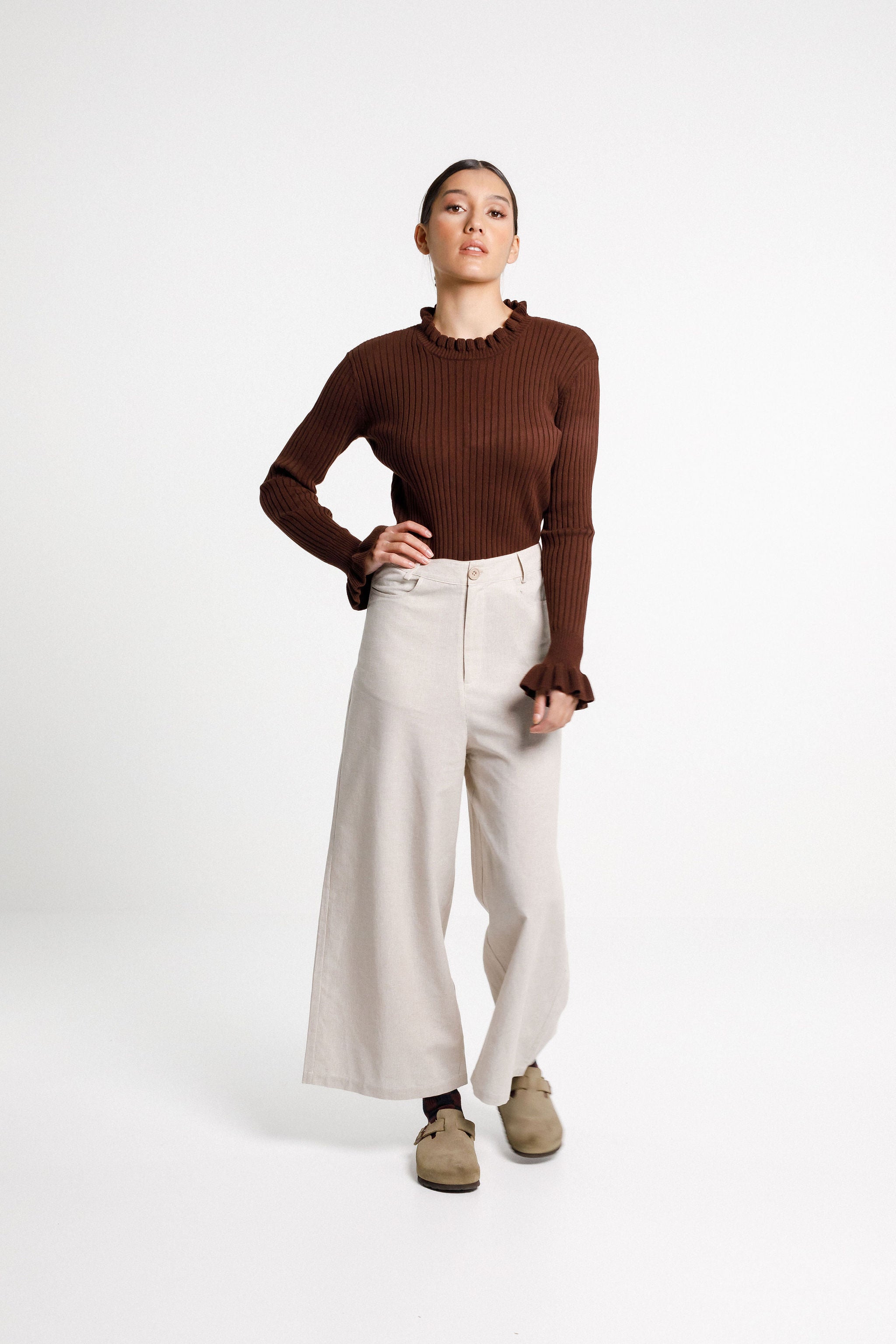 Peggy Pant - Cream Latte Check