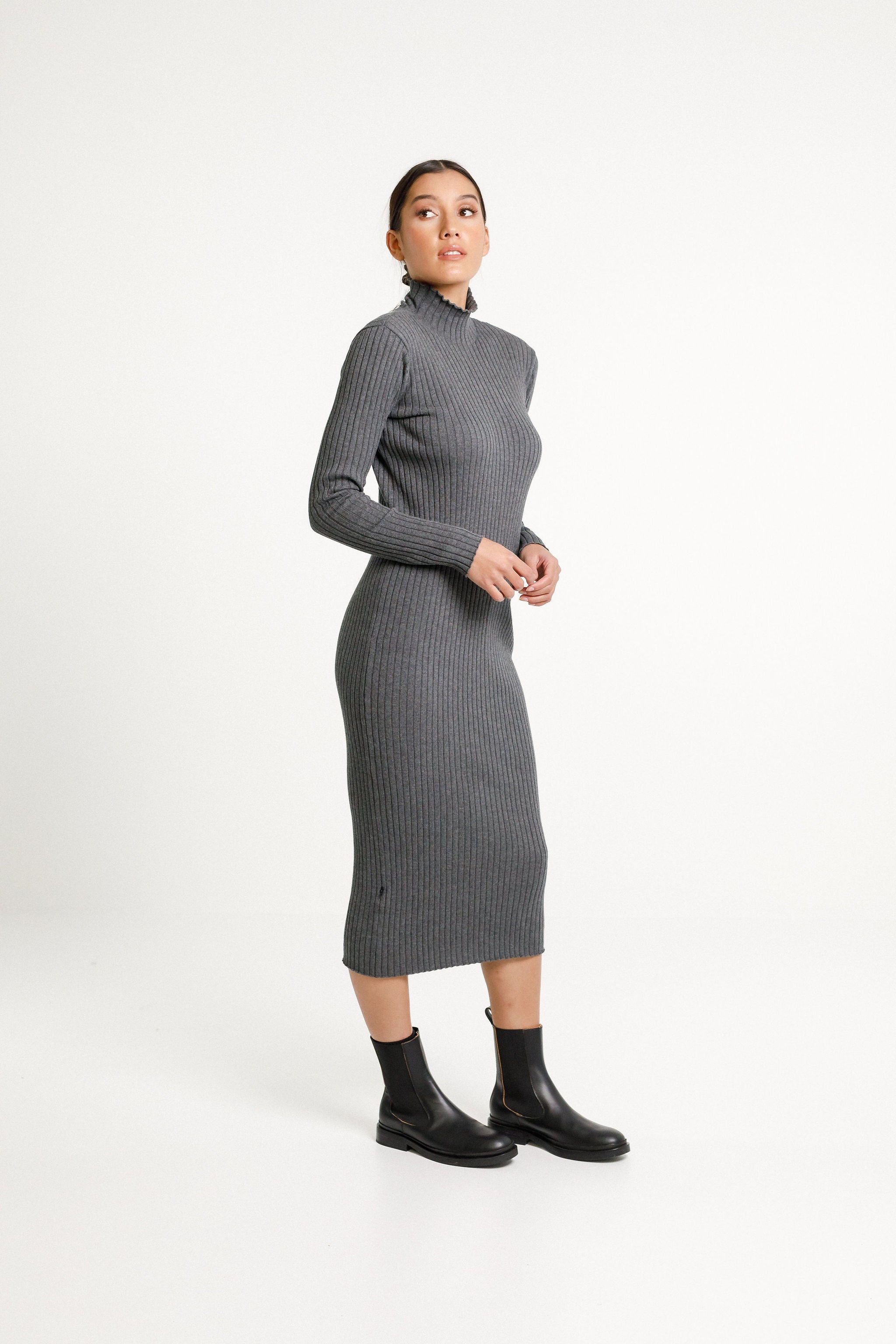 Turtle Neck Dress - Ash