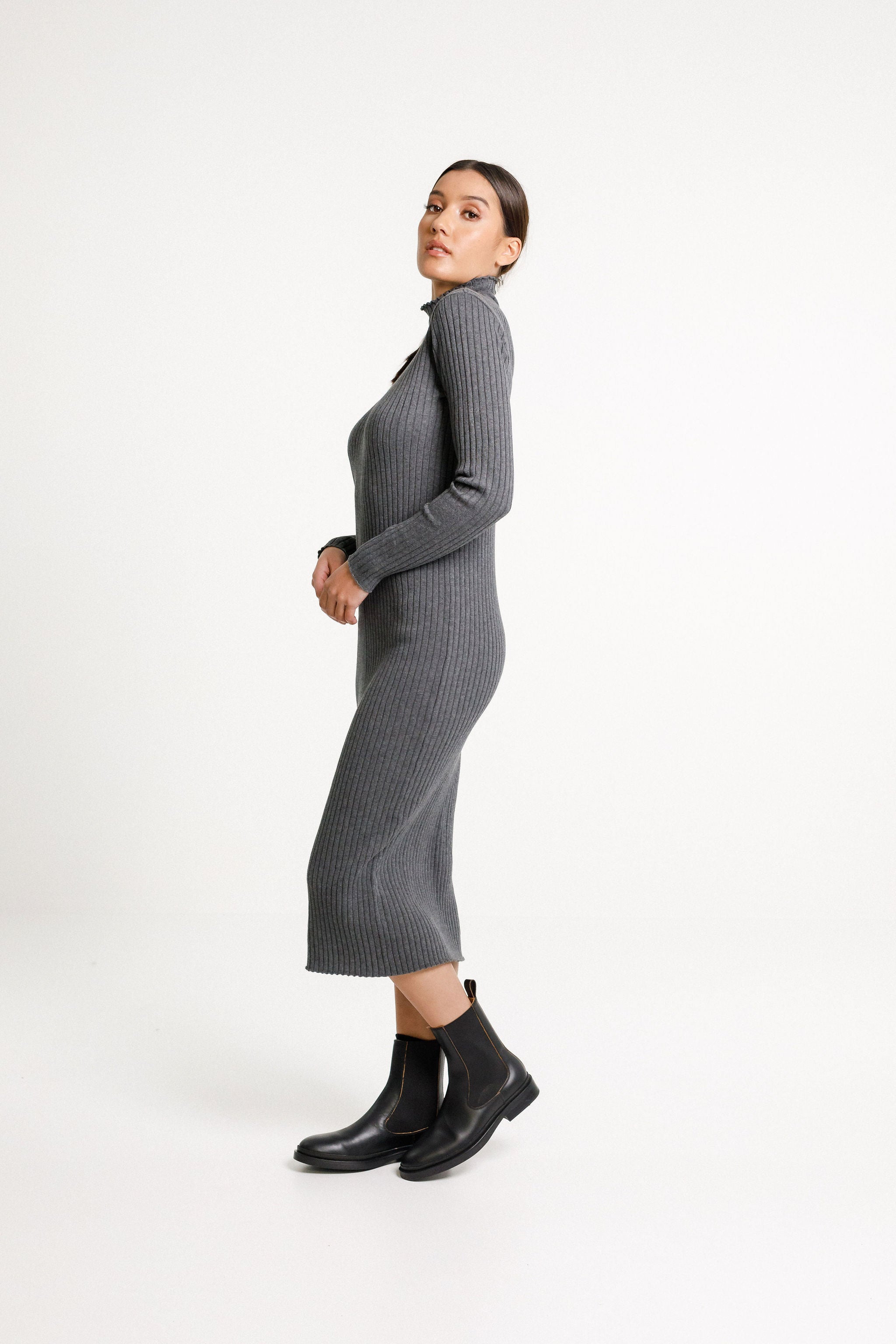 Turtle Neck Dress - Ash