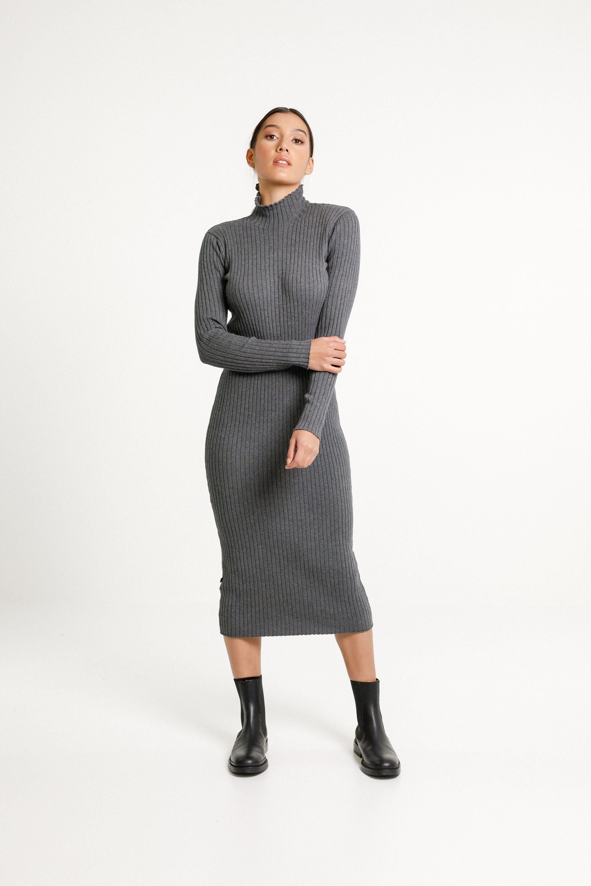 Turtle Neck Dress - Ash