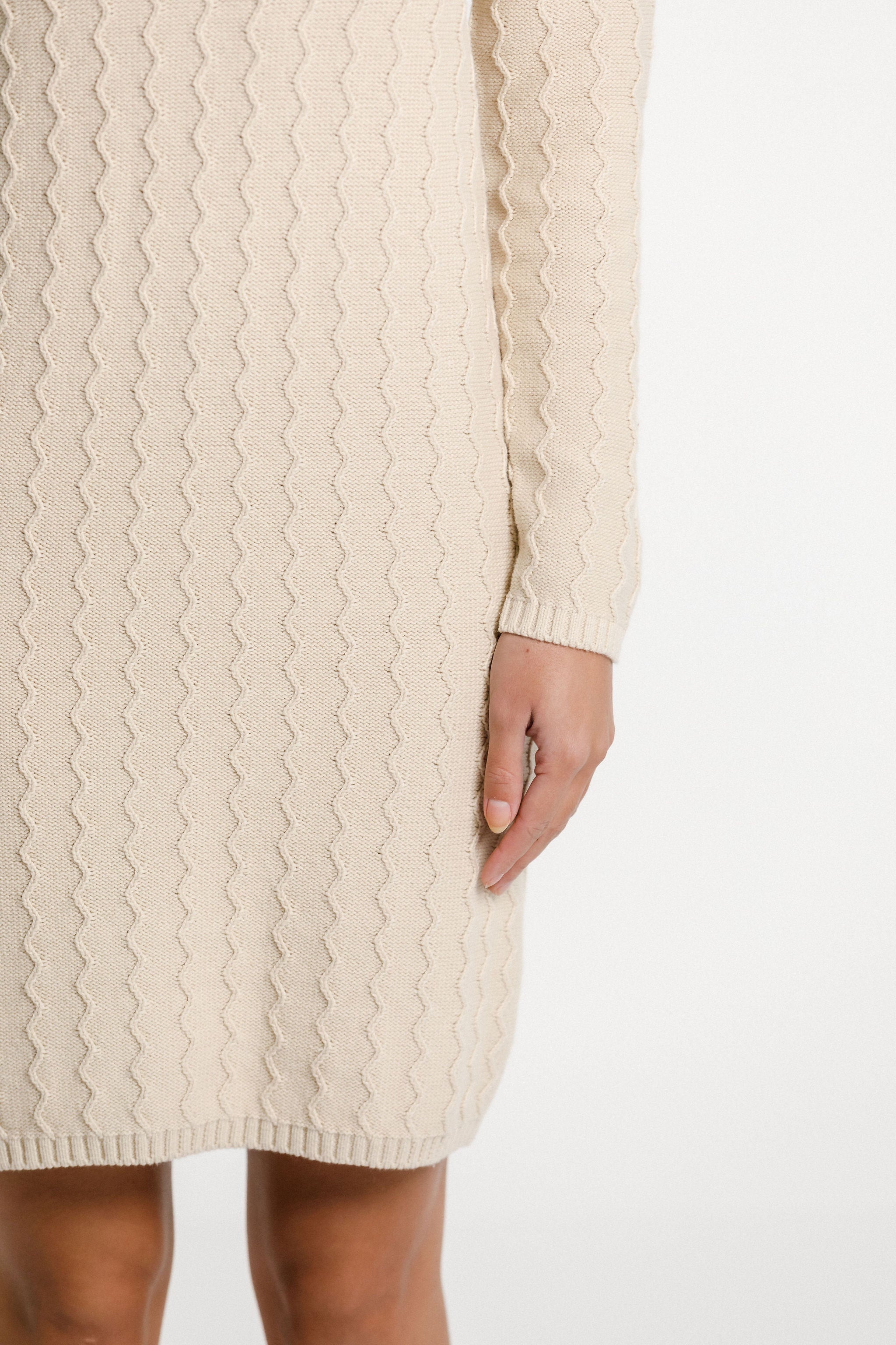 Zigzag Turtle Neck Dress - Latte