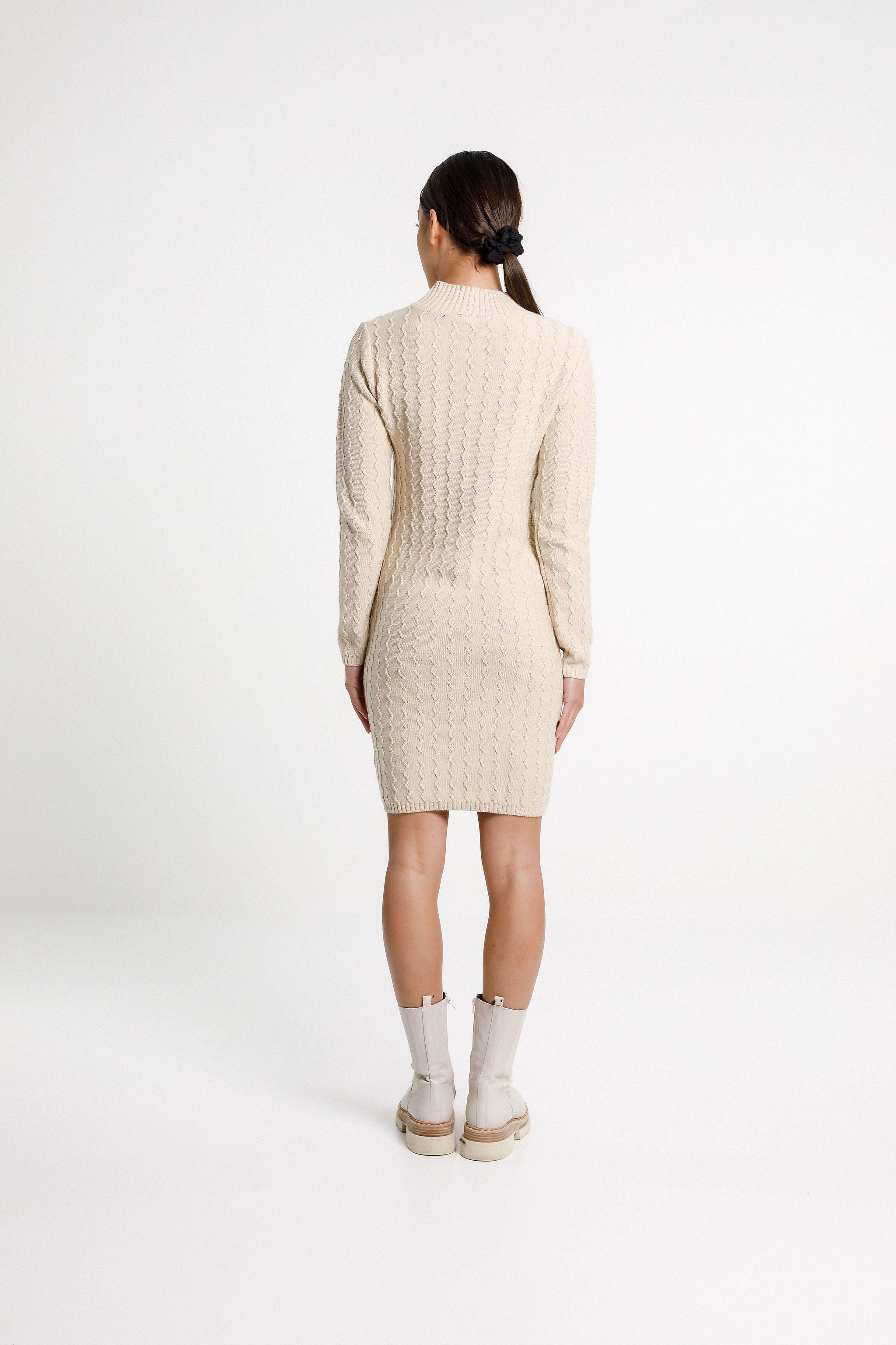Zigzag Turtle Neck Dress - Latte